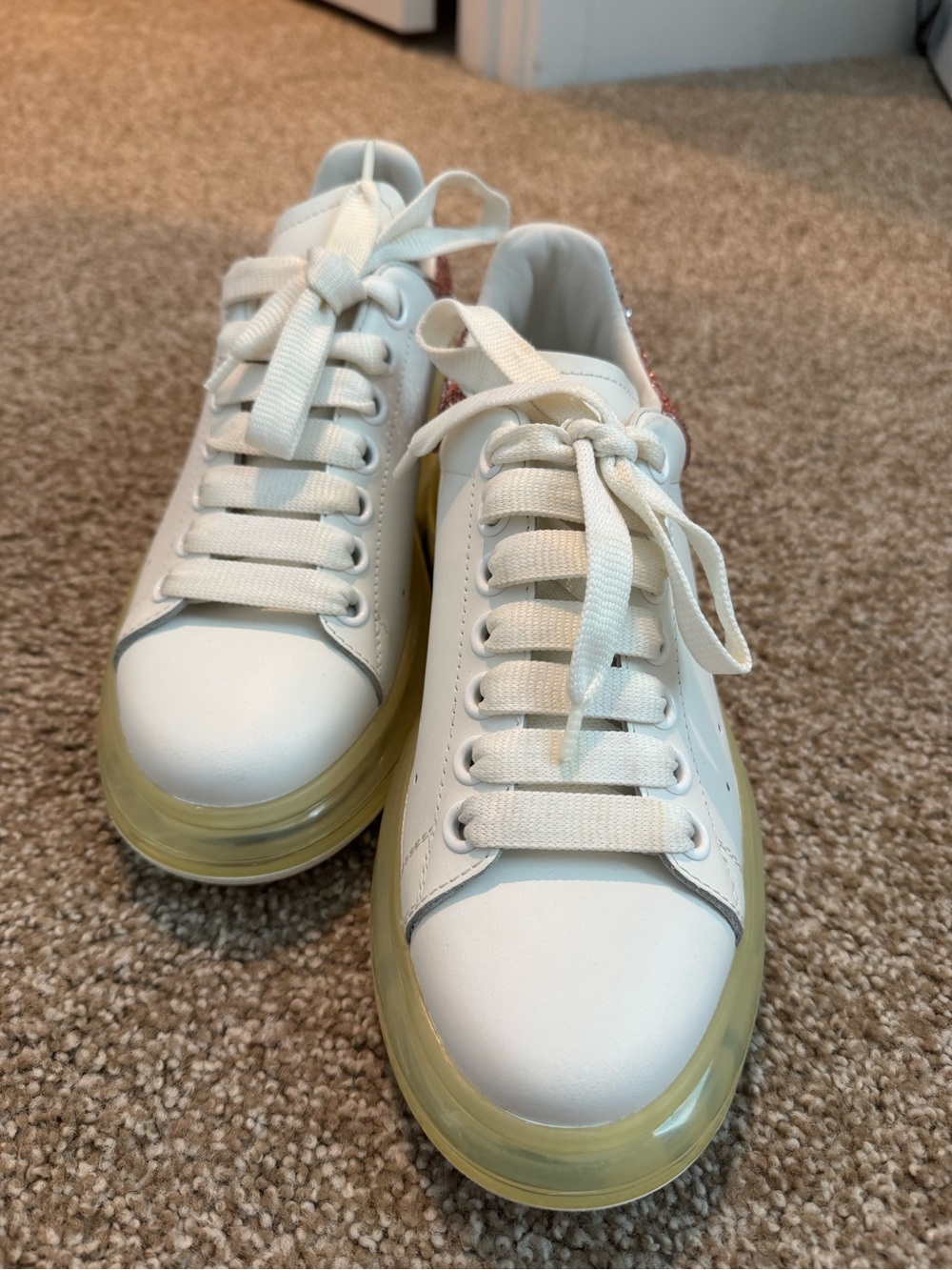 Alexander McQueen White Sneakers with Yellow-Tinted Translucent Sole